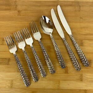 Godinger Weave Silverplate Flatware Lot of 7 Pieces Forks Knives Soup Spoon